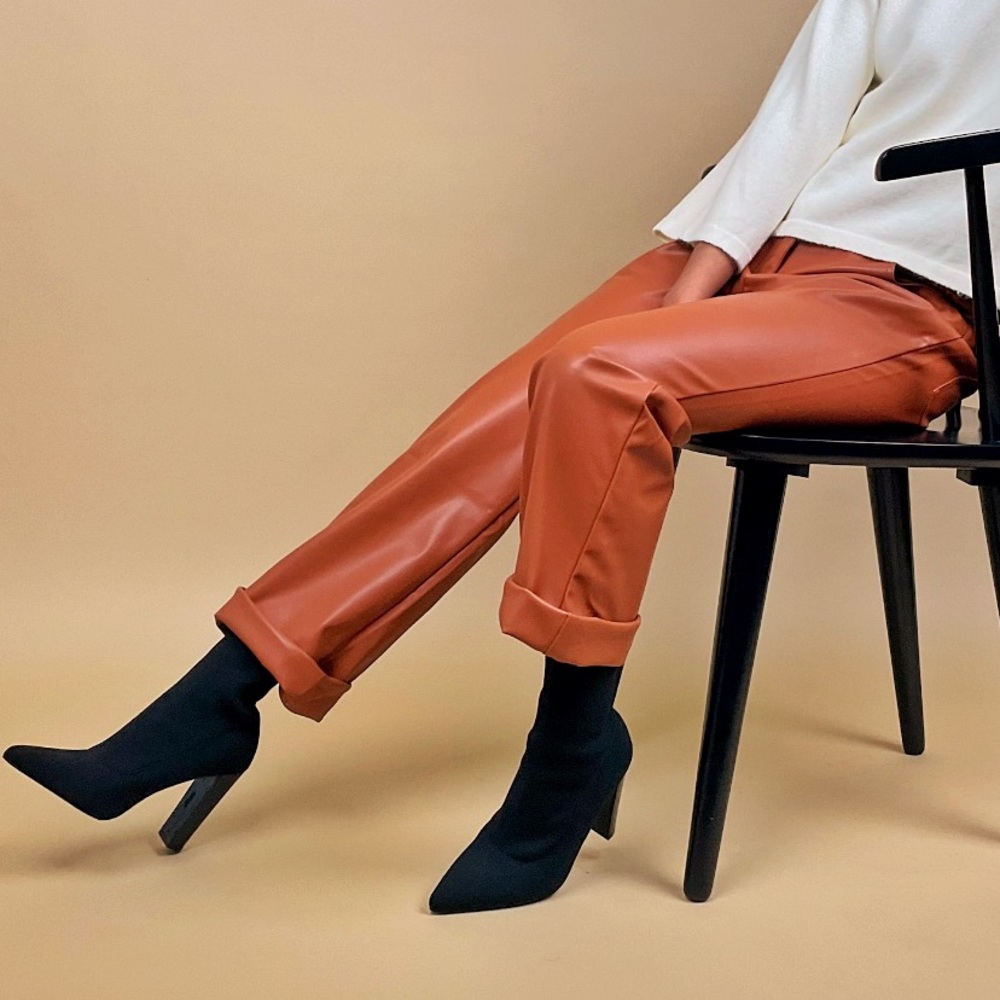 Cognac leather high waist trousers